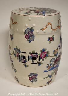 Hand Painted Asian Ceramic Garden Stool.  Measures approximately  11" x 18"T