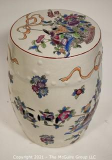 Hand Painted Asian Ceramic Garden Stool.  Measures approximately  11" x 18"T