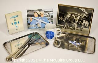 Pan Am Airlines Memorabilia including First Class Silver Beverage Serving Trays marked PAA