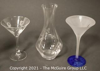 Riedel decanter and 2 martini glasses 