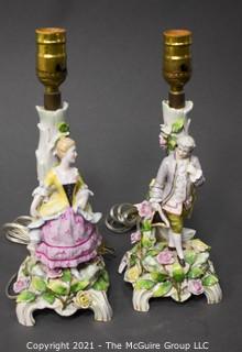 Pair of Porcelain Figural Table Lamps Marked C.G. Schierholz Germany Porcelain.  Each measure approximately 14" tall (no shades)