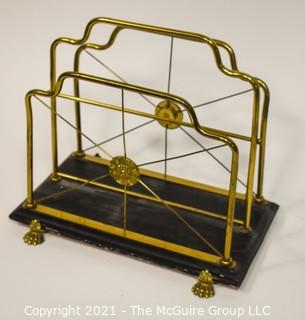 Vintage Brass Claw Foot Magazine Rack With Black Base by Glo-Mar Artworks, NY