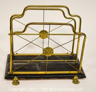 Vintage Brass Claw Foot Magazine Rack With Black Base by Glo-Mar Artworks, NY