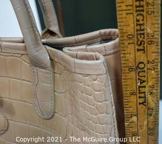 Pink Longchamp Faux Alligator Top Handle Handbag or Tote with Butterfly Interior.  Includes Box. 
