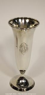 Vintage R Wallace & Sons Mfg Co Sterling Silver Vase with Monogram.  Measures approximately 10.5" tall and 301g in weight. (Note: Description altered 4/7 at 1:52PM)