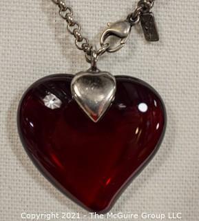 Vintage Yves Saint Laurent YSL Red Crystal Glass Heart Pendant on Chain Necklace