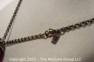 Vintage Yves Saint Laurent YSL Red Crystal Glass Heart Pendant on Chain Necklace