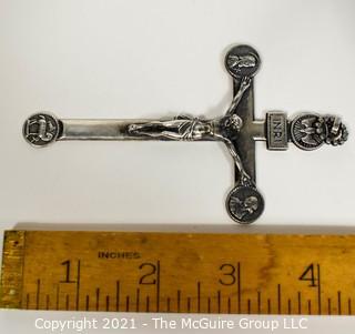 Vintage Sterling Silver Pectoral Cross or Crucifix.   Measures approximately 5" long and 299g in weight. 