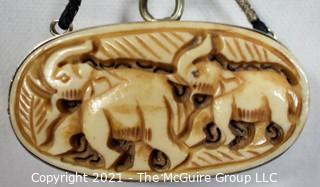 Asian Carved Bone Box Pendant or Necklace on Cord. 