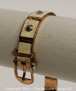 Henri Bendel Rose Gold Toned and White Enamel Belt Bracelet  47g Weight {Note: Description was changed on 4.5.21 @ 12:49pm ET}