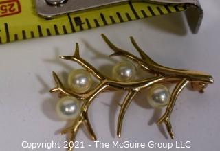 14kt Gold with Pearls Tree Pendant.  Measures approximately 1 1/2" tall and missing one pearl; total weight 2.7g 