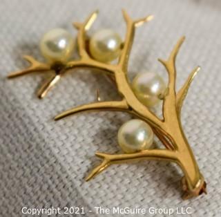 14kt Gold with Pearls Tree Pendant.  Measures approximately 1 1/2" tall and missing one pearl; total weight 2.7g 