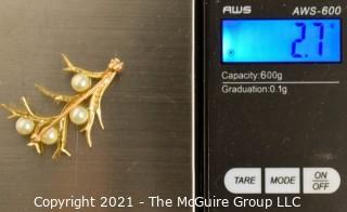 14kt Gold with Pearls Tree Pendant.  Measures approximately 1 1/2" tall and missing one pearl; total weight 2.7g 