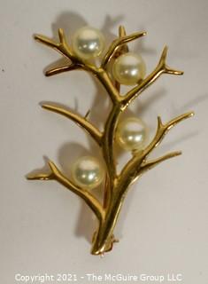 14kt Gold with Pearls Tree Pendant.  Measures approximately 1 1/2" tall and missing one pearl; total weight 2.7g 