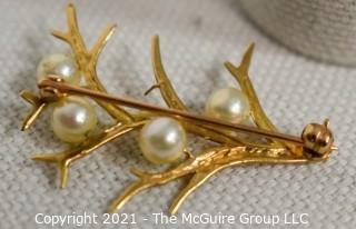 14kt Gold with Pearls Tree Pendant.  Measures approximately 1 1/2" tall and missing one pearl; total weight 2.7g 