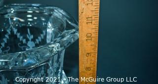 Tiffany & Co. Tall Clear Crystal Etched Glass Urn Style Vase with Pedestal Base.   Measures approximately 10" tall.