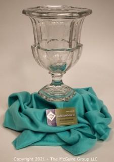 Tiffany & Co. Tall Clear Crystal Etched Glass Urn Style Vase with Pedestal Base.   Measures approximately 10" tall.