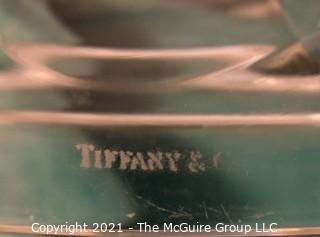 Tiffany & Co. Tall Clear Crystal Etched Glass Urn Style Vase with Pedestal Base.   Measures approximately 10" tall.