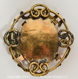 Victorian 14kt Gold Mourning Brooch Monogramed AES Close.  Brooch Pin has been removed.  Unmarked but tested 14kt.  Measures approximately 2" long, total weight 19.3g