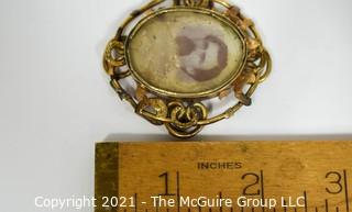 Victorian 14kt Gold Mourning Brooch Monogramed AES Close.  Brooch Pin has been removed.  Unmarked but tested 14kt.  Measures approximately 2" long, total weight 19.3g