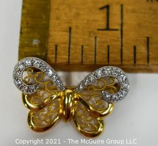 18kt Gold with Diamonds Butterfly Brooch or Pin; 1" wide; total weight 3.2g
