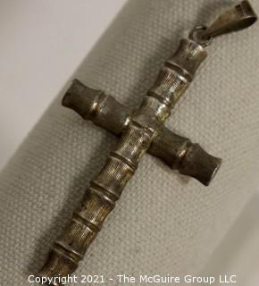 Sterling Silver Bamboo Cross Pendant 