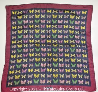 Vintage Gucci Silk Butterfly Scarf with Labels & Red Stripe Border.  Measures approximately 26" Square.
