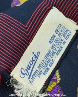 Vintage Gucci Silk Butterfly Scarf with Labels & Red Stripe Border.  Measures approximately 26" Square.
