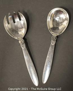 Georg Jensen Denmark Sterling Silver Salad Serving Set with Spoon and Fork the Cactus Pattern.  Each measures approximately 8" in lenth. 