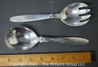 Georg Jensen Denmark Sterling Silver Salad Serving Set with Spoon and Fork the Cactus Pattern.  Each measures approximately 8" in lenth. 