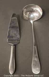 Vintage Pan Am Silver Plate Serving Pieces Including Punch Bowl Ladle and Pie Server.  Made for Pan American Airlines by Victors Co.