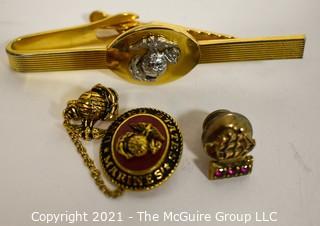 Three (3) Marine Pins and Tie Clip 