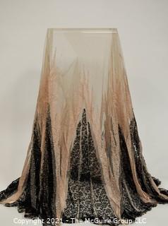 Vintage Pale Pink & Black Lace Mantilla with Detailed Edge.  Very Delicate condition due to age.  Some damage to center.