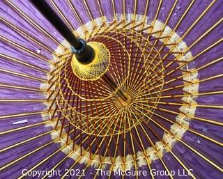 Vintage Asian Rice Paper and Rattan Parasol