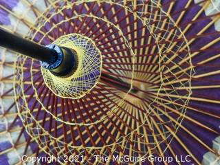 Vintage Asian Rice Paper and Rattan Parasol