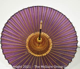 Vintage Asian Rice Paper and Rattan Parasol