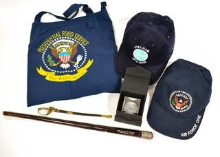 Group of Souvenir and Memorabilia Items.  Includes Air Force One, Pan American, Marine Memorial, Gift from South Vietnamese General Nguyen Van Thieu to US General Frederick Karch & Sword. 