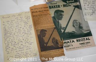 Willa Cather, Edith Lewis and Yehudi Menuhin:  An archive of letters, photos, books, press clippings, concert programs and other materials documenting the close friendship between Cather and Lewis with Menuhin and his family. 