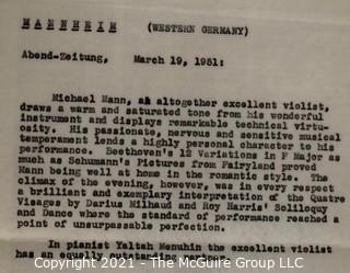 Willa Cather, Edith Lewis and Yehudi Menuhin:  An archive of letters, photos, books, press clippings, concert programs and other materials documenting the close friendship between Cather and Lewis with Menuhin and his family. 