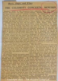 Willa Cather, Edith Lewis and Yehudi Menuhin:  An archive of letters, photos, books, press clippings, concert programs and other materials documenting the close friendship between Cather and Lewis with Menuhin and his family. 