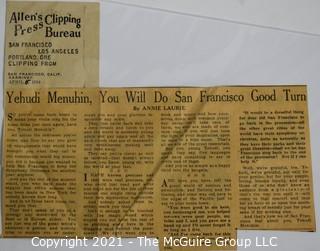 Willa Cather, Edith Lewis and Yehudi Menuhin:  An archive of letters, photos, books, press clippings, concert programs and other materials documenting the close friendship between Cather and Lewis with Menuhin and his family. 