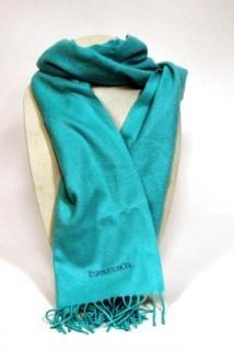 Tiffany & Co. Blue Embroidered Cashmere Scarf, Made in Italy. 