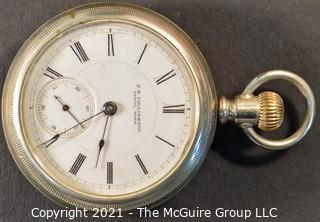 Size 18 - Hampden Watch Co. - S. N. Follansbee, Athol, MA - Serial# 407954 - 15J - Open Silver Plated Case 