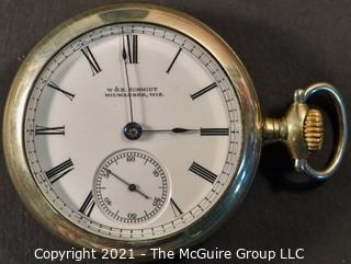 Size 18 - Hampden Watch Co. - W & E Schmidt, Milwaukee, WI - Serial# 325139 - 11J - Adjusted with micrometer regulator - Hunting Silver Plated Case 

