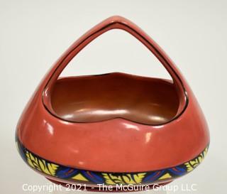 Vintage Pink Erphila Art Pottery Made in Czechoslovakia Vase or Flower Basket. It measures approximately 7" long.r.