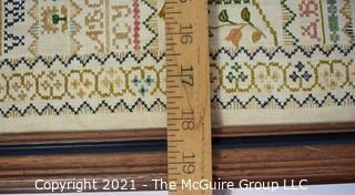 Framed Vintage Hand Embroidered Sampler.  Measures approximately 26" x 19".