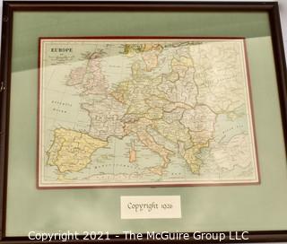 1926 Puzzle Map of Europe; framed under glass; 18 x 21" 