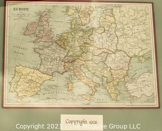 1926 Puzzle Map of Europe; framed under glass; 18 x 21" 