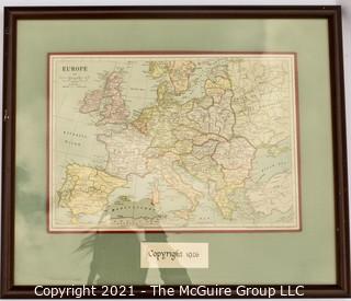 1926 Puzzle Map of Europe; framed under glass; 18 x 21" 