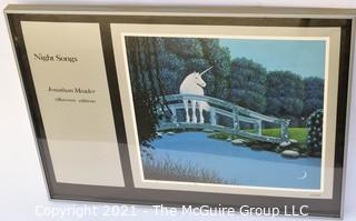 Signed by Artists and Framed Under Glass Serigraph "Night Songs" Unicorn by Jonathan Meader (Ascian).  It measures approximately 